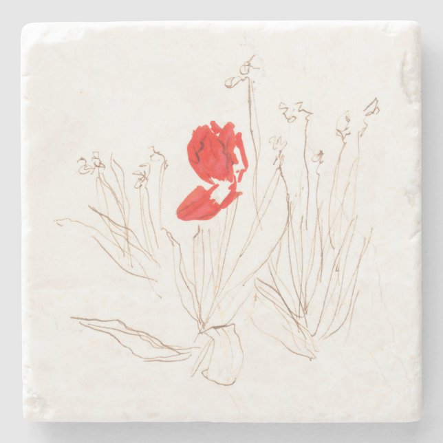 Snygg tulpaner i vinden och regn stenunderlägg (Framsidan)