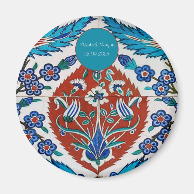 Snygg turkisk keramisk blomma magnet (Framsidan)