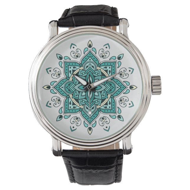 Snygg turkos, mandala-design armbandsur (Framsida)