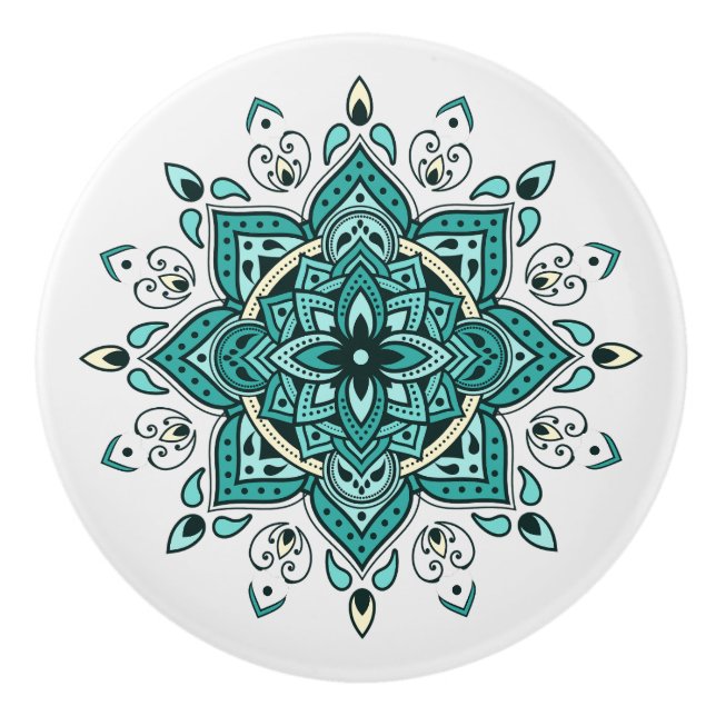 Snygg turkos, mandala-design knopp (Framsidan)