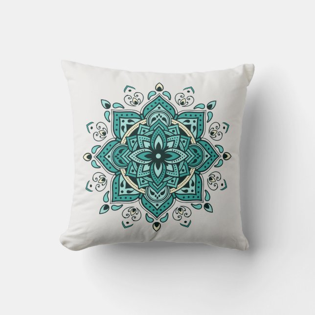 Snygg turkos, mandala-design kudde (Framsida)