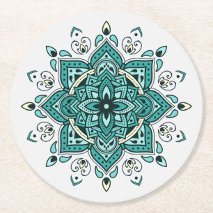Snygg turkos, mandala-design underlägg papper rund