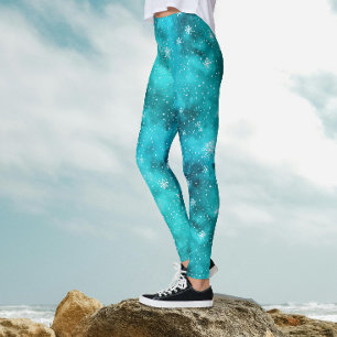 Snygg turkos vinter snö mönster vattenfärg leggings