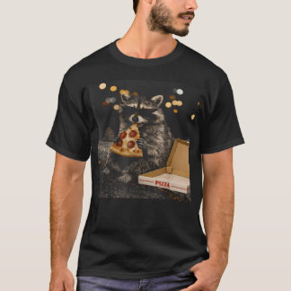 Snygg tvättbjörn som äter pizza, rolig djur t shirt