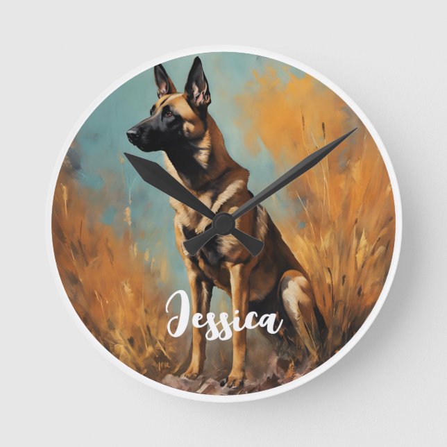 Snygg tysk Malinois Rund Klocka (Framsida)