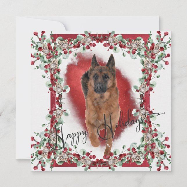 Snygg tysk shepherd med Holly Berries Julkort (Framsida)