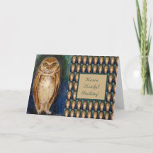 Snygg Uggla Art Birthday Card, Elegant honom/henne