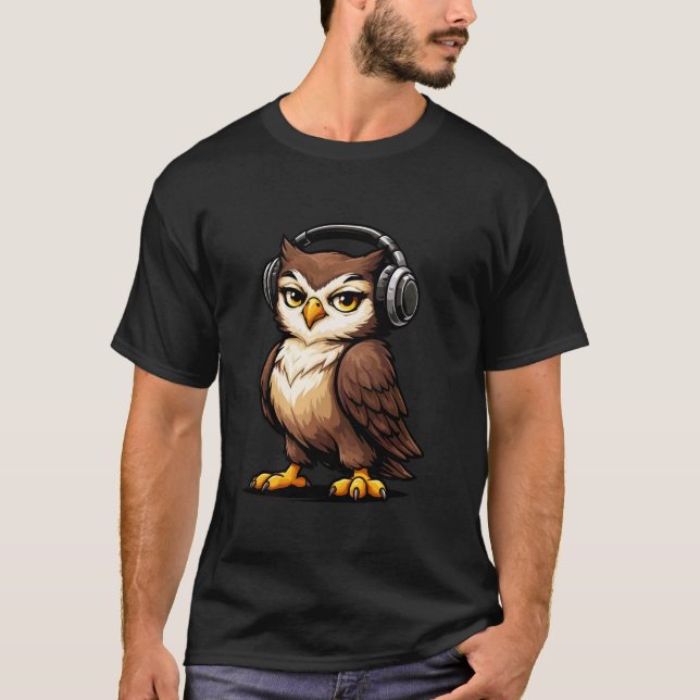 Snygg Uggle-DJ-Maskot-grafik T Shirt (Framsida)
