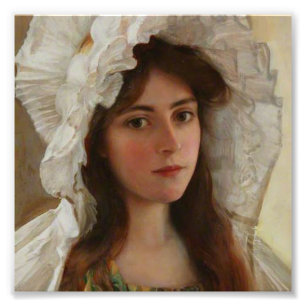 Snygg unge dam av Albert Lynch,vintage konst Fototryck