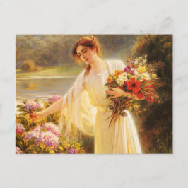 Snygg,unge dam,blommor,av Albert Lynch,Belle Vykort