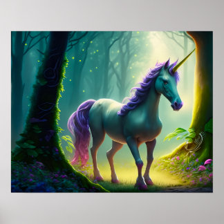 Snygg Unicorn i skogen. Poster