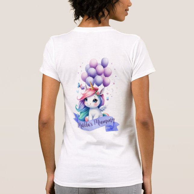 Snygg Unicorn med Balloons Morsa T-Shirt (Baksida)