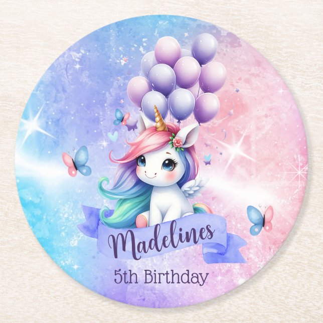 Snygg Unicorn med Balloons Pappra Underlägg (Framsidan)