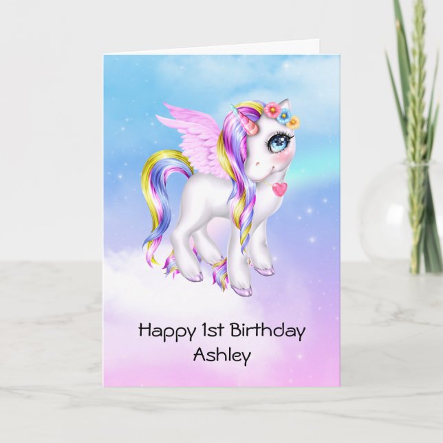 Snygg Unicorn med Rainbow Mane Birthday Kort (Framsida)