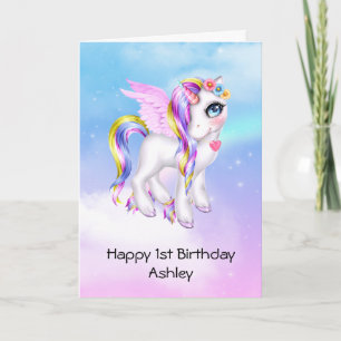 Snygg Unicorn med Rainbow Mane Birthday Kort
