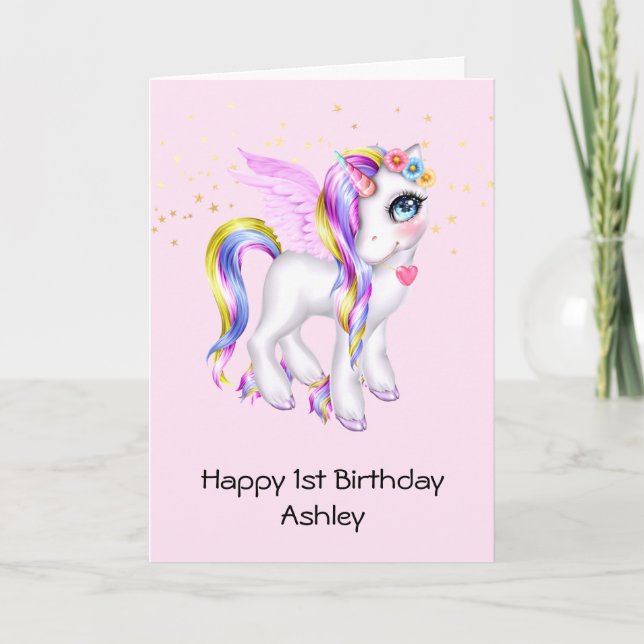 Snygg Unicorn med Rainbow Mane Birthday Kort (Framsida)
