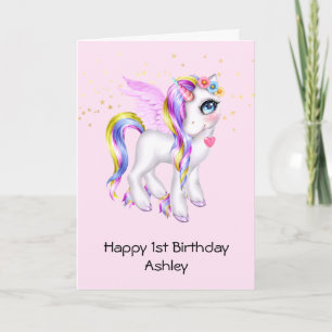 Snygg Unicorn med Rainbow Mane Birthday Kort