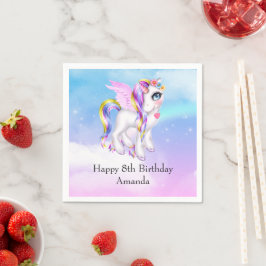 Snygg Unicorn med Rainbow Mane Birthday Pappersservett