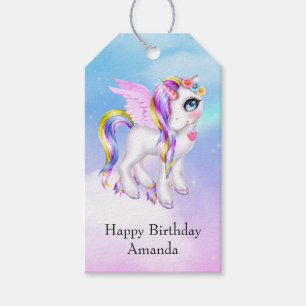 Snygg Unicorn med Rainbow Mane Birthday Presentetikett