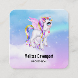 Snygg Unicorn med Rainbow Mane Fyrkantigt Visitkort