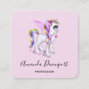 Snygg Unicorn med Rainbow Mane Fyrkantigt Visitkort