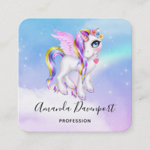 Snygg Unicorn med Rainbow Mane Fyrkantigt Visitkort