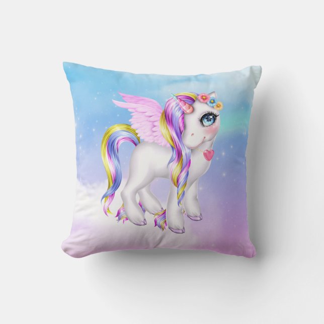 Snygg Unicorn med Rainbow Mane Kudde (Framsida)