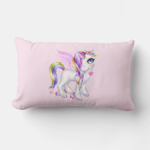 Snygg Unicorn med Rainbow Mane Lumbarkudde