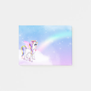 Snygg Unicorn med Rainbow Mane Post-it Block