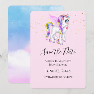 Snygg Unicorn med Rainbow Mane Shower Spara Datumet