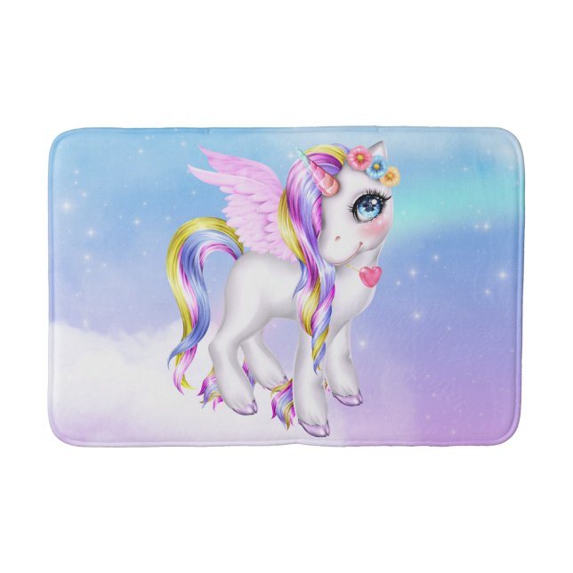 Snygg Unicorn med Rainbow Mane & Svan Badrumsmatta (Framsidan)