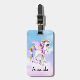 Snygg Unicorn med Rainbow Mane & Svan Bagagebricka