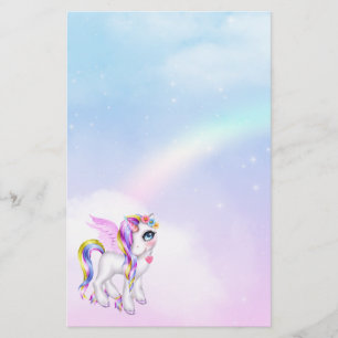 Snygg Unicorn med Rainbow Mane & Svan Brevpapper