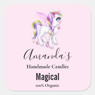 Snygg Unicorn med Rainbow Mane & Svan Candle Fyrkantigt Klistermärke