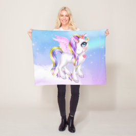 Snygg Unicorn med Rainbow Mane & Svan Fleecefilt