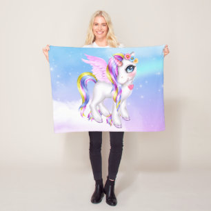 Snygg Unicorn med Rainbow Mane & Svan Fleecefilt