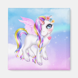 Snygg Unicorn med Rainbow Mane & Svan Magnet