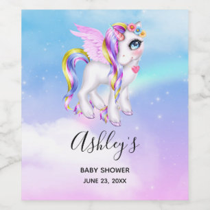 Snygg Unicorn med Rainbow Mane & Svan Party Vinflaska Etikett