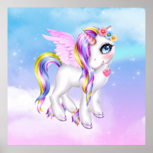 Snygg Unicorn med Rainbow Mane & Svan Poster