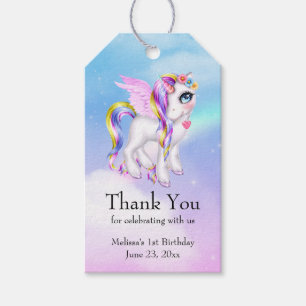 Snygg Unicorn med Rainbow Mane Tack Presentetikett