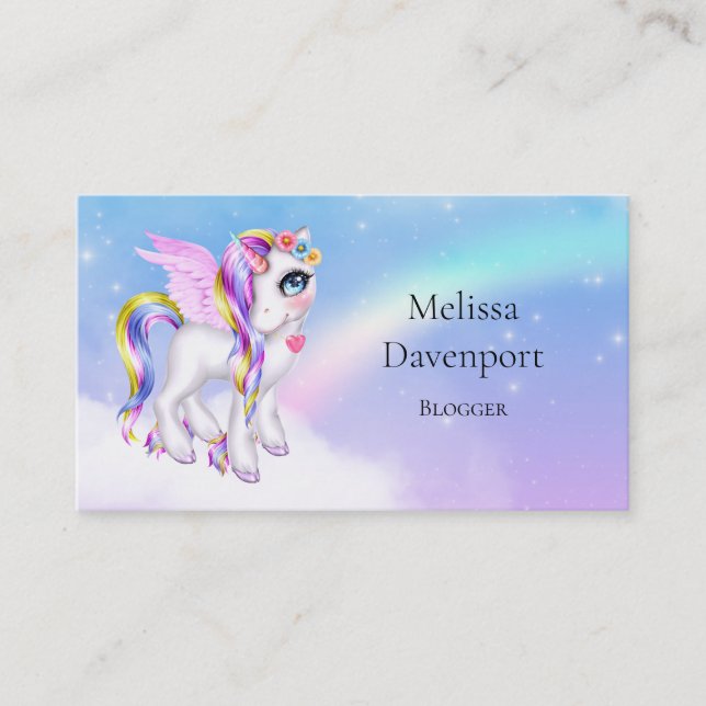 Snygg Unicorn med Rainbow Mane Visitkort (Framsida)