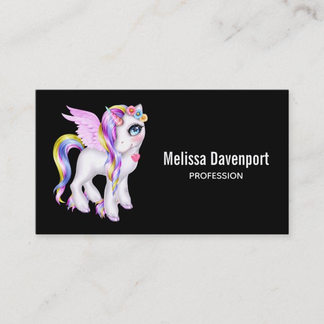 Snygg Unicorn med Rainbow Mane Visitkort (Framsida)