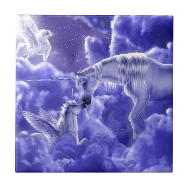 Snygg Unicorn Mor och Dotter Kakelplatta (Framsidan)
