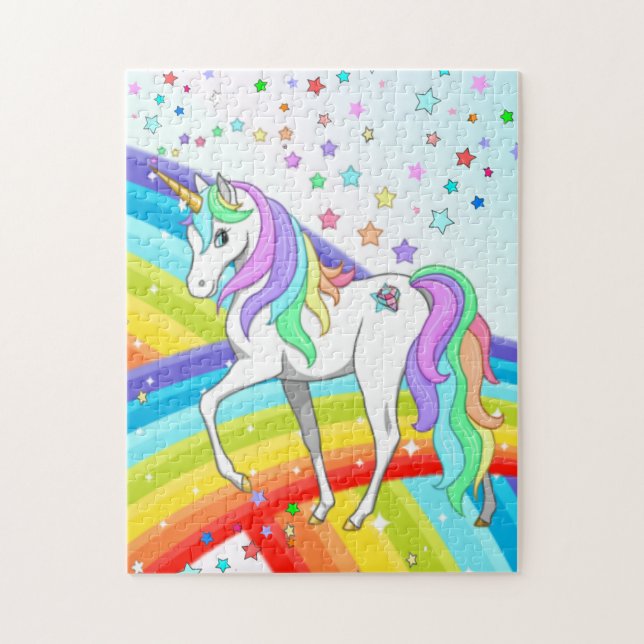 Snygg Unicorn, Rainbow & Stars Jigszle Puzzle Pussel (Vertikal)