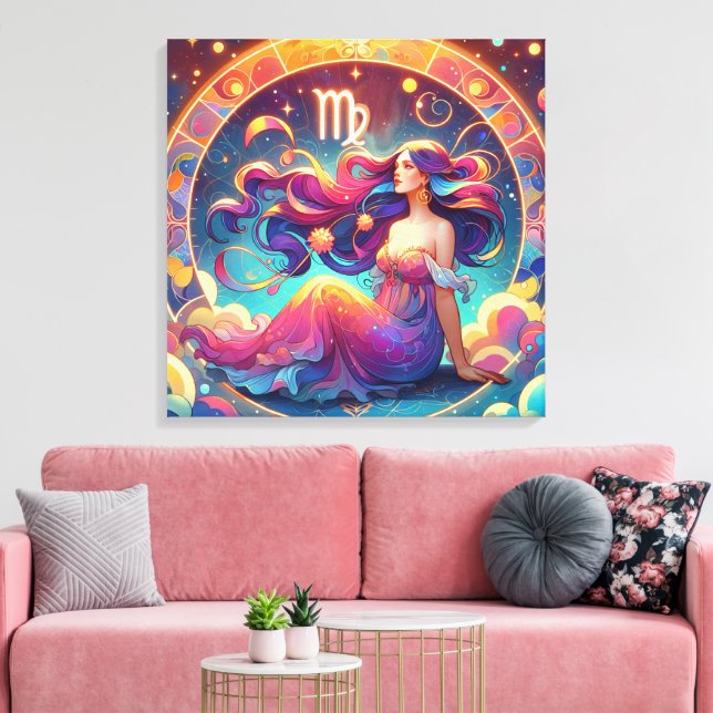 Snygg Våg Woman | Horoscope Art Canvastryck (Insitu (Vardagsrum))