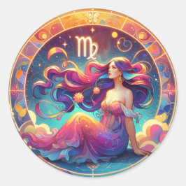 Snygg Våg Woman | Horoscope Art Runt Klistermärke