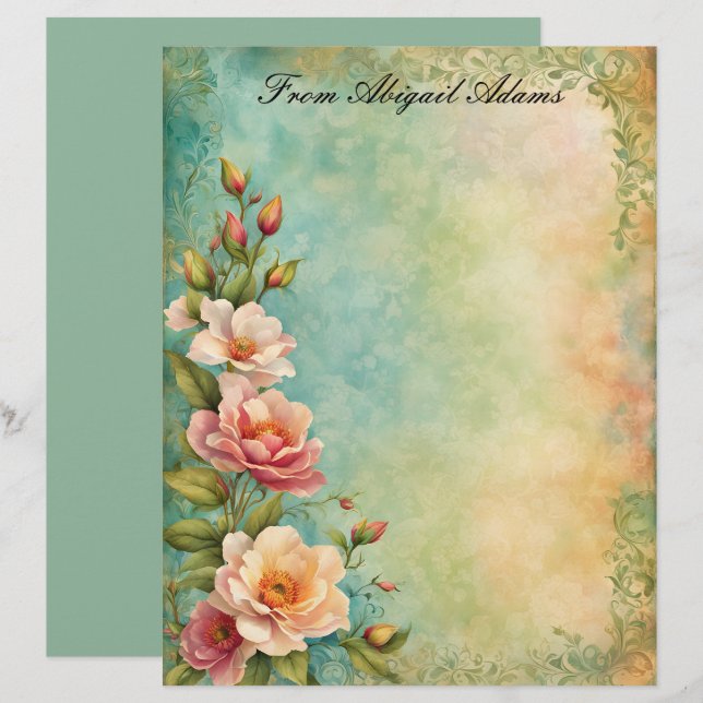 Snygg Vår blommor-matad dekorativ Gräns Brevhuvud (Fram/baksida)