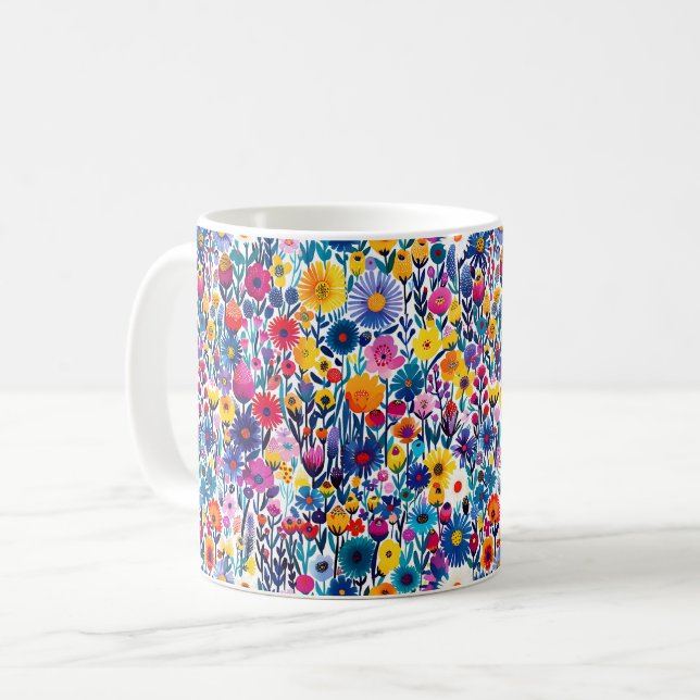 Snygg Vår Colorful Girly Wildblommor Kaffemugg (Framsida vänster)