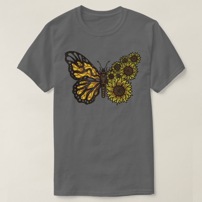Snygg Vår-temat Monarch Butterfly Sunflowe T Shirt (Design framsida)
