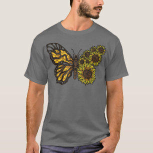 Snygg Vår-temat Monarch Butterfly Sunflowe T Shirt